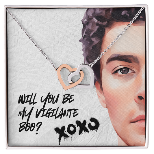 Will You Be My Vigilante Boo Valentines Interlocking Hearts Necklace